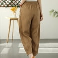thumbnail image 5 of Aoochasliy Linen Pants for Women Solid Elastic Embroidered Cotton Hemp Capri s Deals of the Day, 5 of 5
