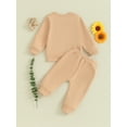 thumbnail image 5 of FEORJGP Toddler Girl Fall Clothes Infant Baby Long Sleeve Sweatshirt Daisy Embroidered Jumpers Crew Neck Tops Solid Drawstring Sweatpants Long Pants Set 2Pcs Outfit, 5 of 9