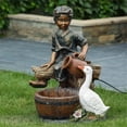 thumbnail image 3 of LuxenHome Bronze Résine Garçon de Ferme et Oie Fontaine Extérieure, 3 of 11