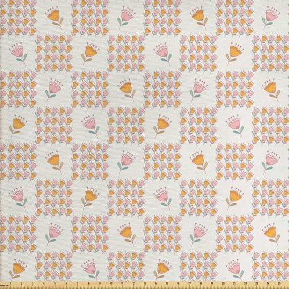 Floral Fabric by the Yard, Ornamental Print of Flowers Assembled Garden Art Foliage Pastel Tones, Decorative Upholstery Fabric for Sofas and Home Accents, Coconut Multicolor by Ambesonne