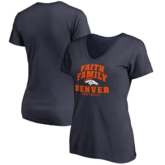 Women's Navy Denver Broncos Faith Family V-Neck T-Shirt