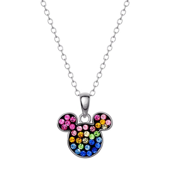 Disney Girls/Tween Sterling Silver Mickey Crystal Pendant 16" 2" Chain