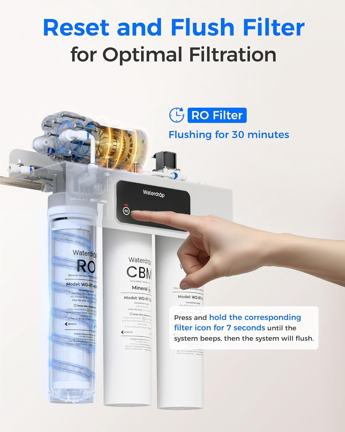 Waterdrop RT-450RO Filter, Replacement for Waterdrop T3-C & T3-M & T4-A Tankless Reverse Osmosis System, Pack of 1 RO Filter, 24-month Lifetime