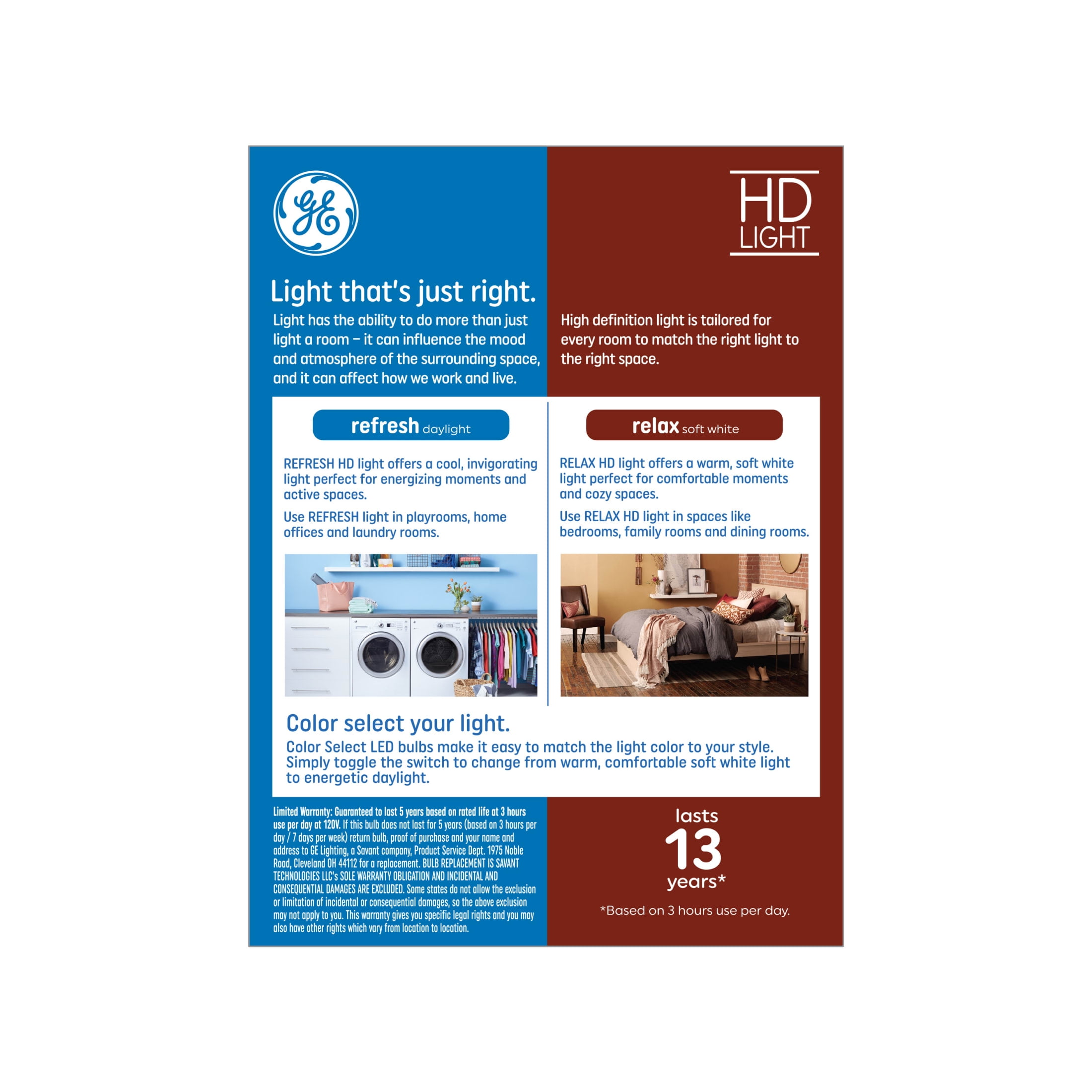 (2 pack) GE Color Select LED Light Buls, 60 Watt, A19 Bulbs, Medium Base, 4pk