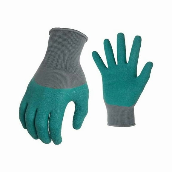 Big Time Products 136487 Women Full Finger Latex Garden Glove, Gray & Green - Large