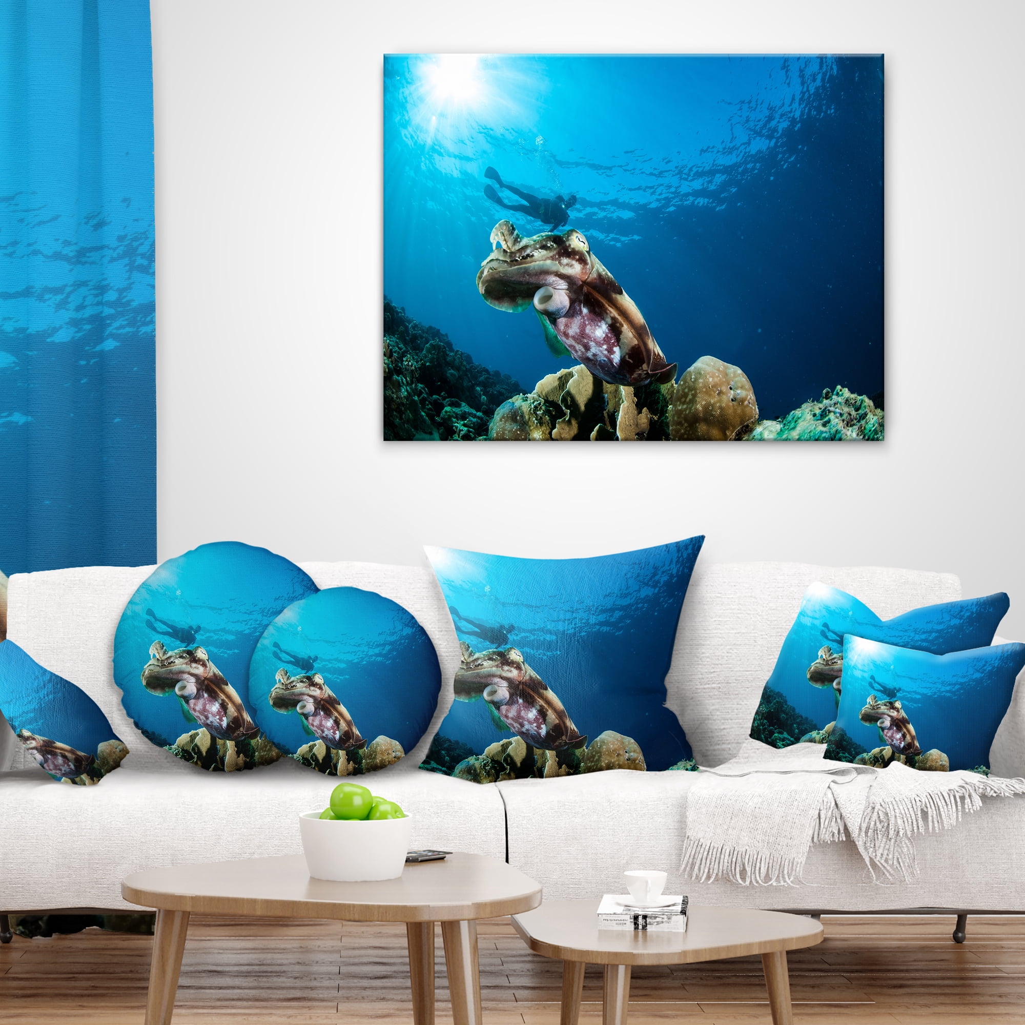 Designart Broadclub Cuttlefish Underwater - Seashore Throw Pillow - 16x16