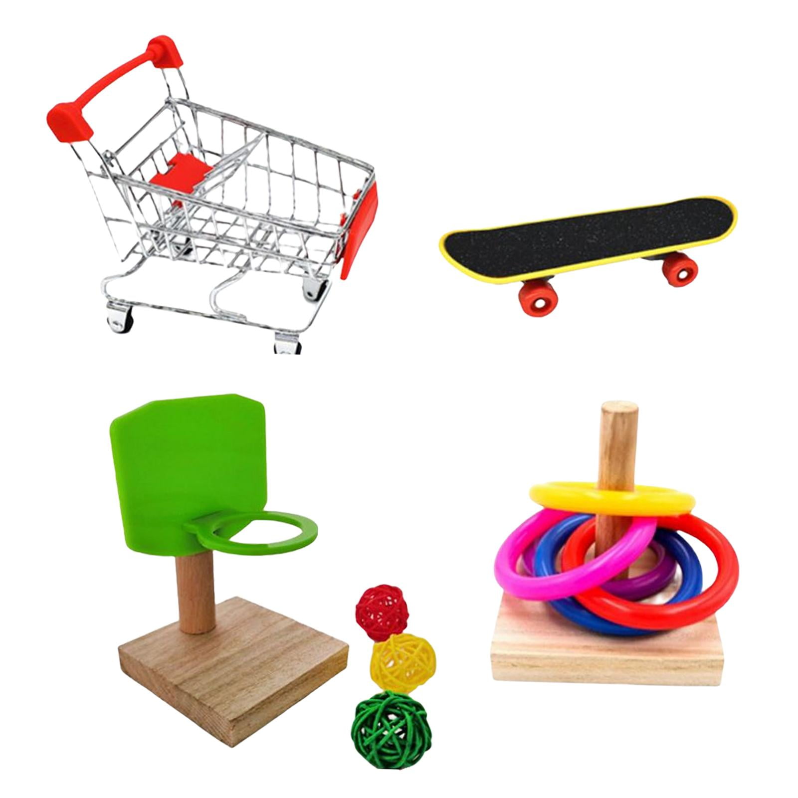 Bird Training Toys Parrot Toy Parakeet Cockatiels Skateboard Stacking Rings Basketball Shopping Cart Tabletop for Cockatiel Budgie Lovebird
