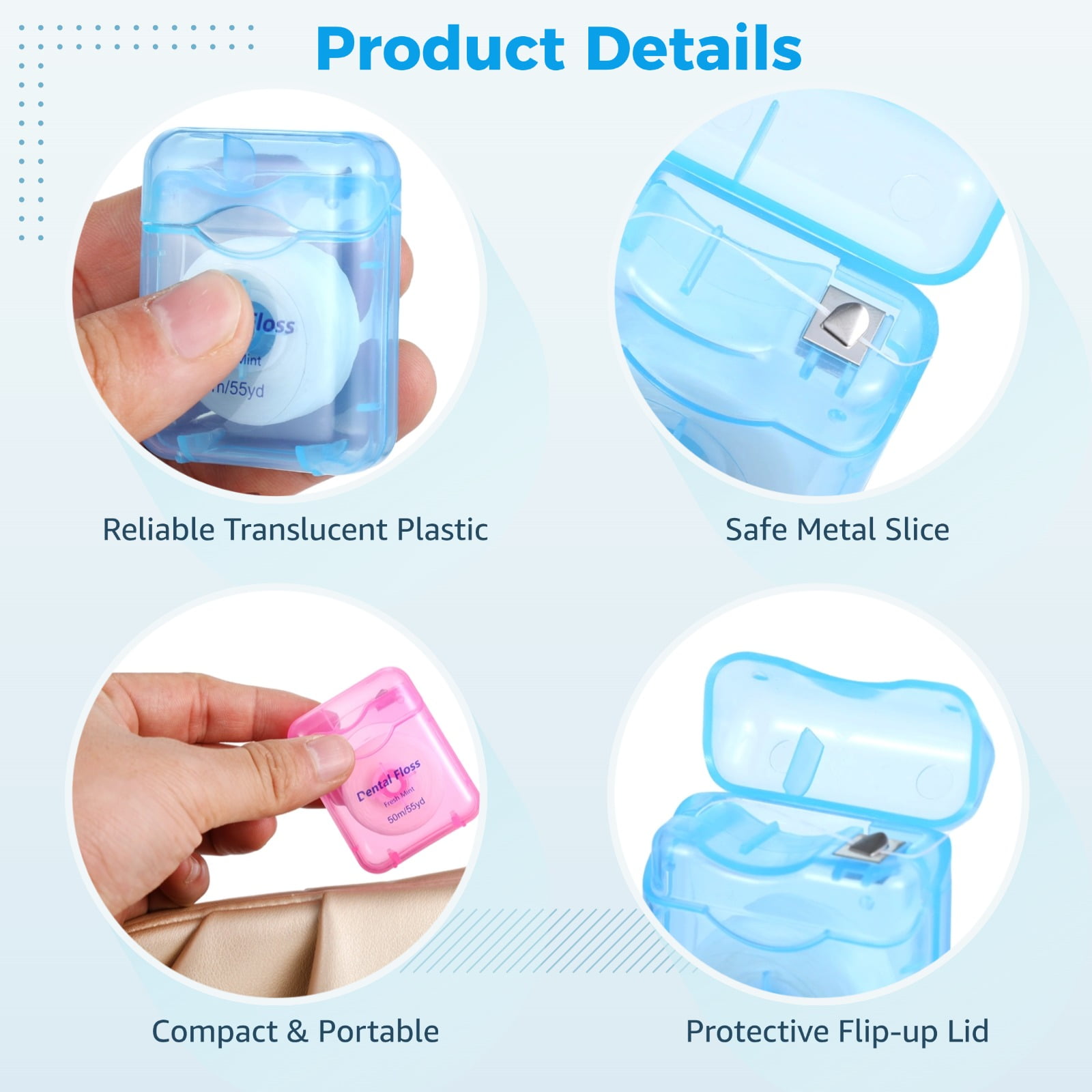 100 Pack Mint Flavored Dental Floss with Portable Case & Metal Cutter - 55 Yard Bulk Oral Care Dental Floss for Home & Travel, 5 Colors