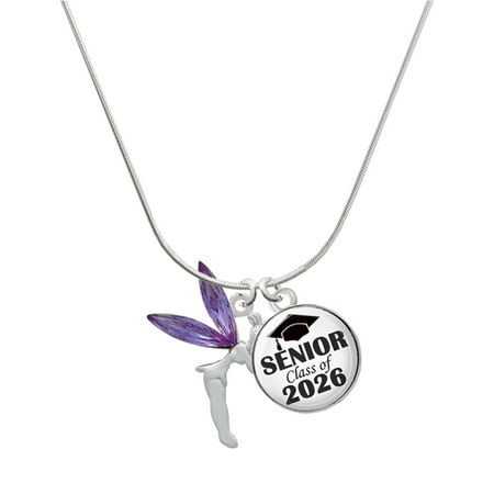 Delight Jewelry Silver-tone Large Fairy with Purple Wings – Silvertone Senior Class of 2026 Dome Necklace 18 Delight Jewelry Silver-tone Large Fairy with Purple Wings – Silvertone Senior Class of 2026 Dome Necklace 18
