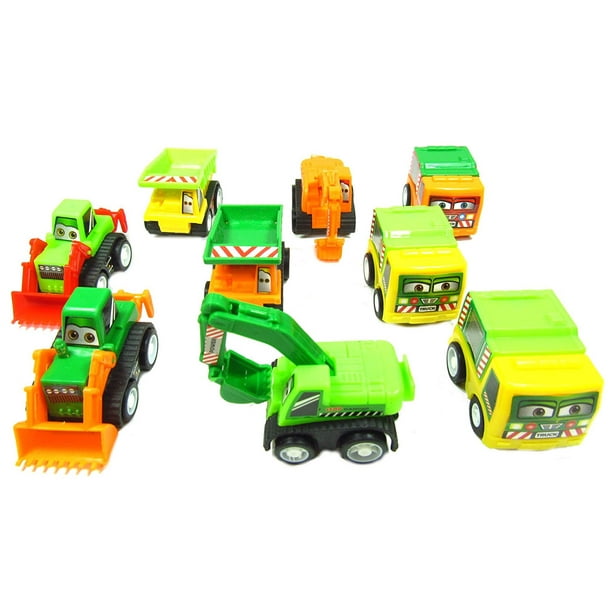 Pull Back Vehicles, 9 Pack Mini Assorted Construction Vehicles & Race