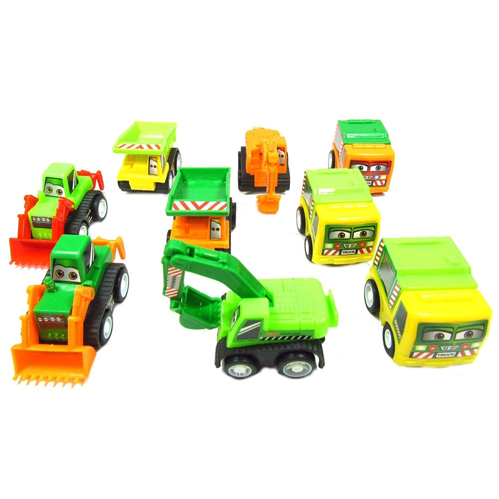 Pull Back Vehicles, 9 Pack Mini Assorted Construction Vehicles & Race
