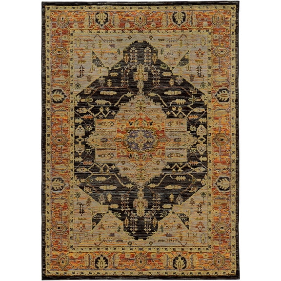 Moretti Glow Area Rug 7138B Gold Scrolls Petals 2' 3" x 8' Rectangle