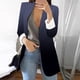 thumbnail image 2 of Chaquetas de traje clásico Cárdigan estampado para mujer, traje Formal, manga larga, , oficina de negocios, chaqueta, abrigo, blusa,blazer moda（Azul marino， S), 2 of 5