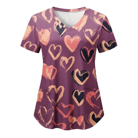 

Women Scrubs Top Butterflies Printed Fashion Short Sleeve V Neck With Pocket Spring Summer Daily Nursing Uniforms Nursing Care Working Uniforms