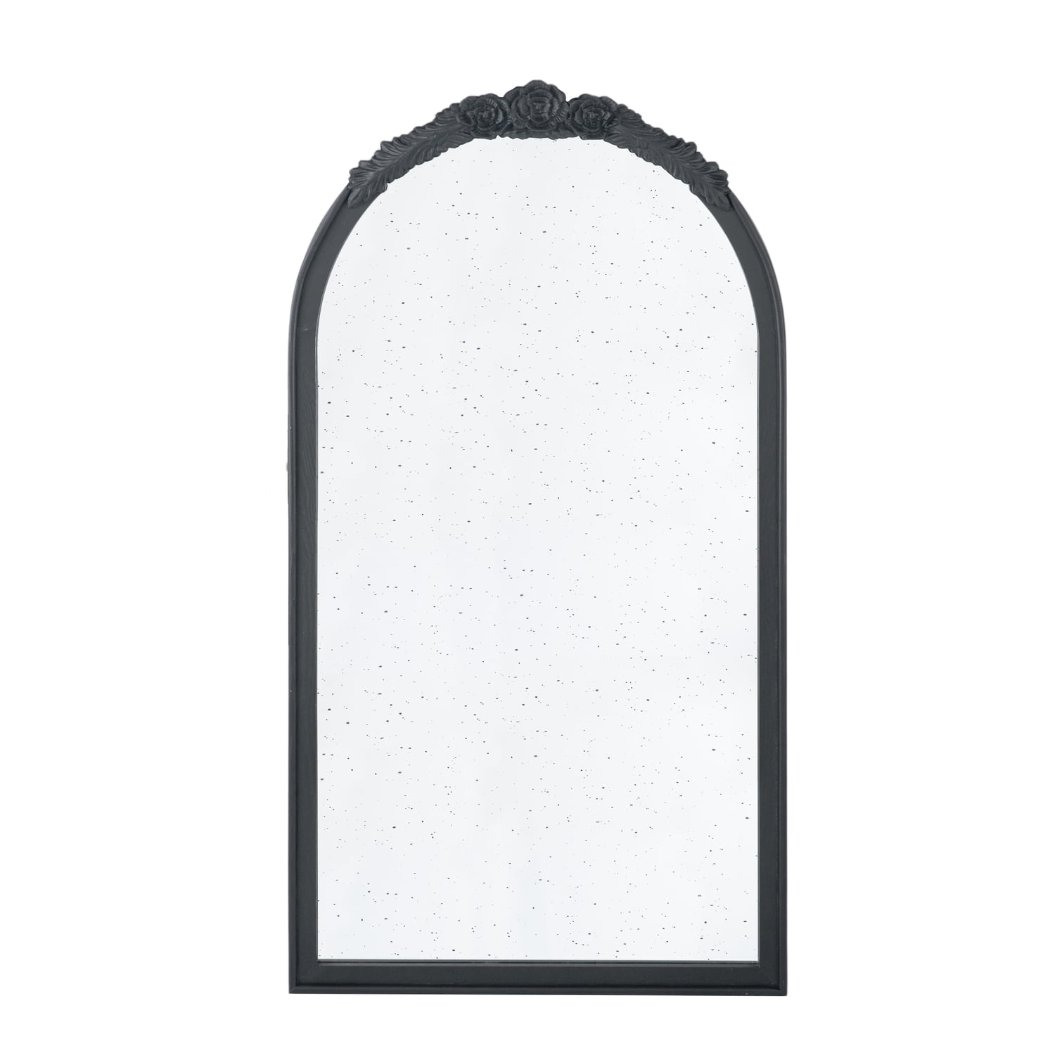 A&B Home Arched Vertical Mirror - Wall Mirror with Hand Carved Rose Antique Mirror Frame 23 x 42 Arch Mirror for Bathroom Living Room Bedroom Mid Century Modern Decor Black