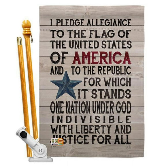 Breeze Decor BD-PA-HS-111085-IP-BO-D-US18-SB 28 x 40 in. Pledge of Allegiance Americana Patriotic Impressions Decorative Vertical Double Sided House Flag Set & Pole Bracket Hardware