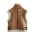thumbnail image 4 of Hvyesh Women's Suede Sherpa Leather Vest Jacket Warm Sleeveless Plush Coat Winter Zip Up Puffer Vest Thermal Sherpa Lined Waistcoat with Pockets Brown Vest, 4 of 4