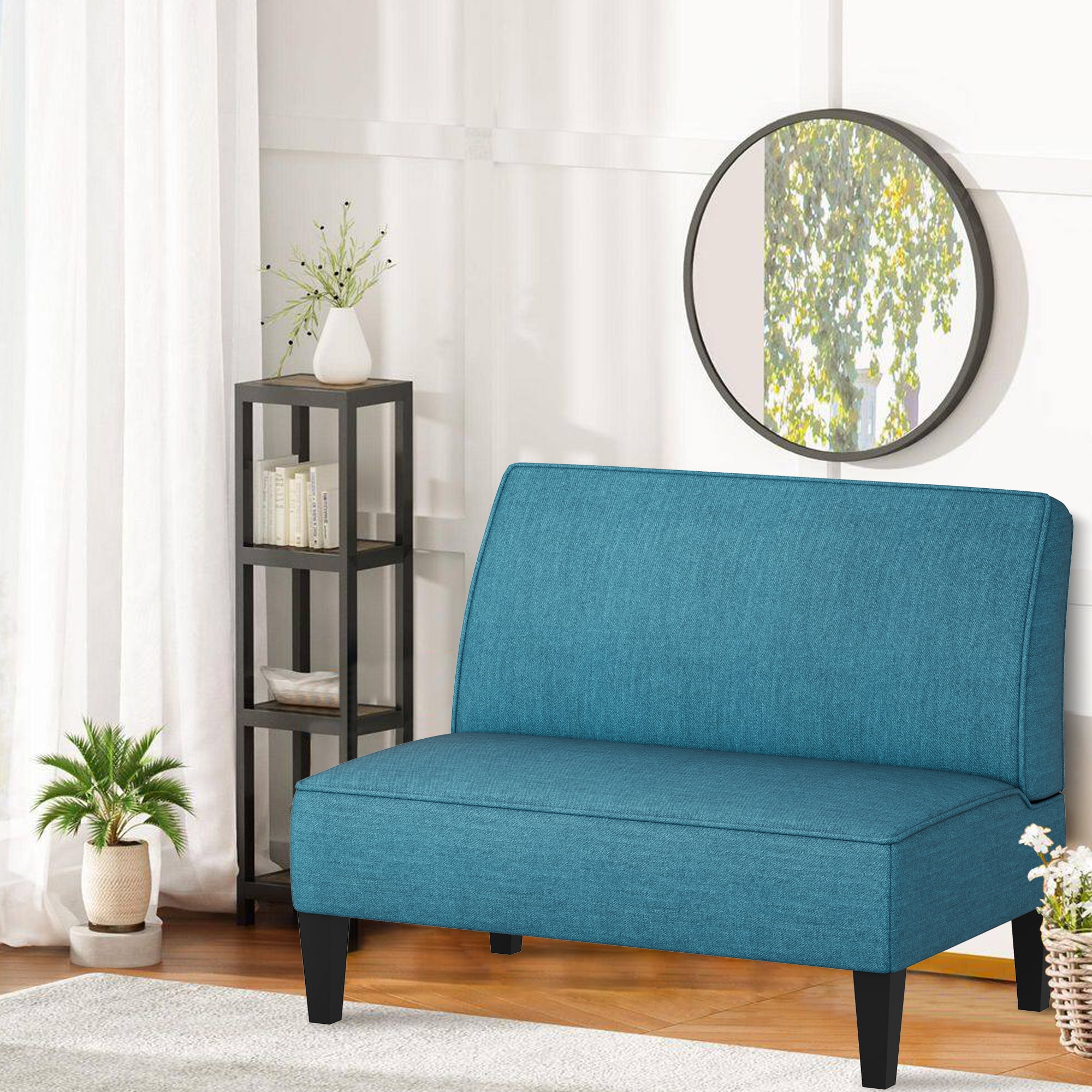 Andeworld Linen Loveseat Sofa Couch Upholstered Small Loveseat for Bedroom Armless Living Room Chairs Cushioned 2-Seater Settee loveseat (Blue)