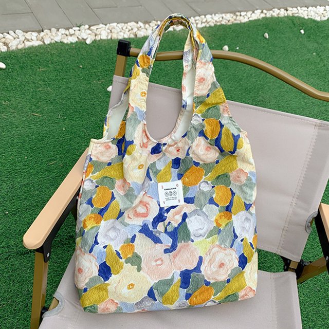 Bolso de mano para mujer, bolso de lona con estampado Floral sólido para libros, bolso de hombro para niñas