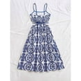 thumbnail image 2 of Womens Blue And White Floral Print Sleeveless Midi Dress With Side Cutouts And Tie Waist, Vacation Style Summer Dress, 2 of 8