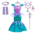 thumbnail image 4 of Disney vestido de princesa sirenita para niña, traje de lujo con estampado de encaje y volantes para Halloween, Carnaval, cumpleaños, Cosplay, Ariel, 4 of 5