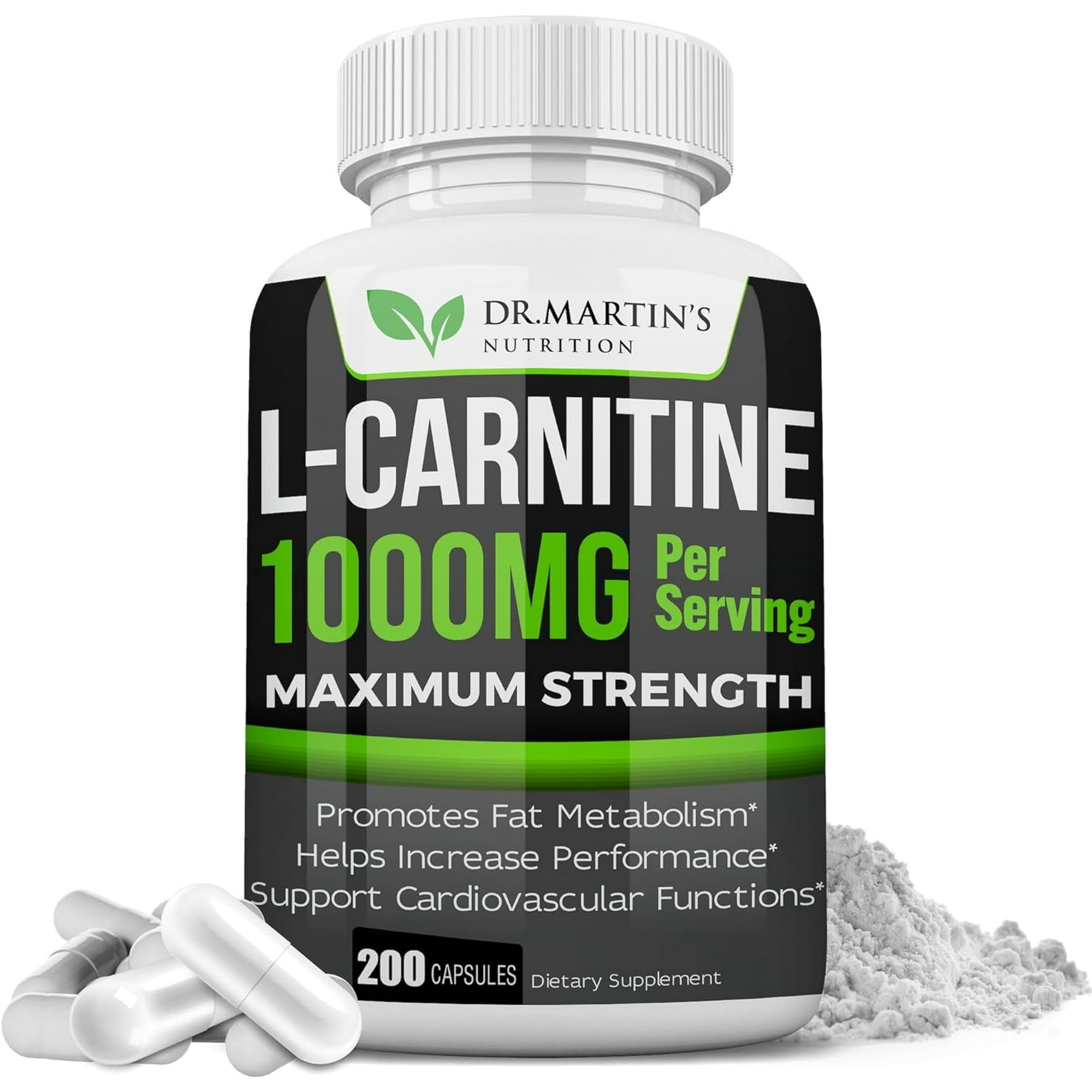 1000mg L-Carnitine Supplement 200 Capsules Boost Metabolism, Increase Energy & Performance - L Carnitine Supplement For Cardiovascular Health & Muscle Recovery
