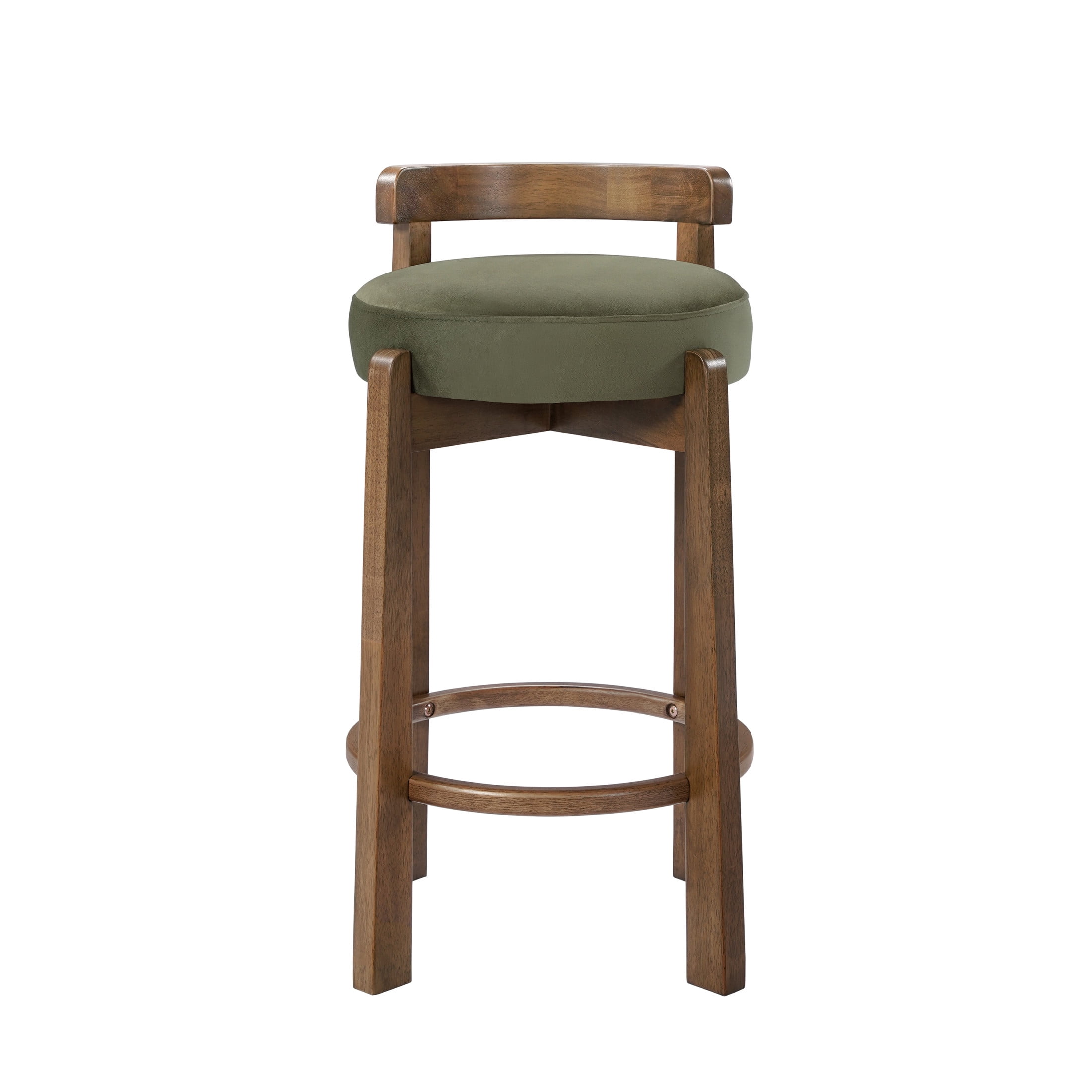 Christopher Knight Home Minimalist Wooden Counter Stools with Curved Back, Green Upholstery, Set of 4