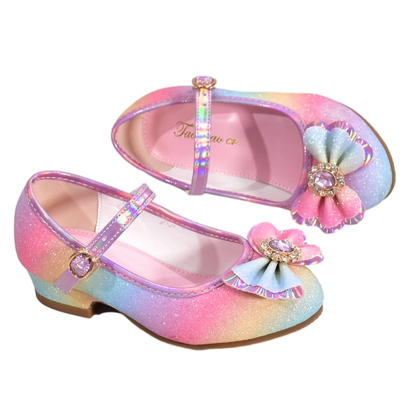 FLMEI Girls Dress Shoes for Kids Toddler Seven Color Flats Princess Shoes Flower Girl Heels Shoes Performance Mary Jane Shoes