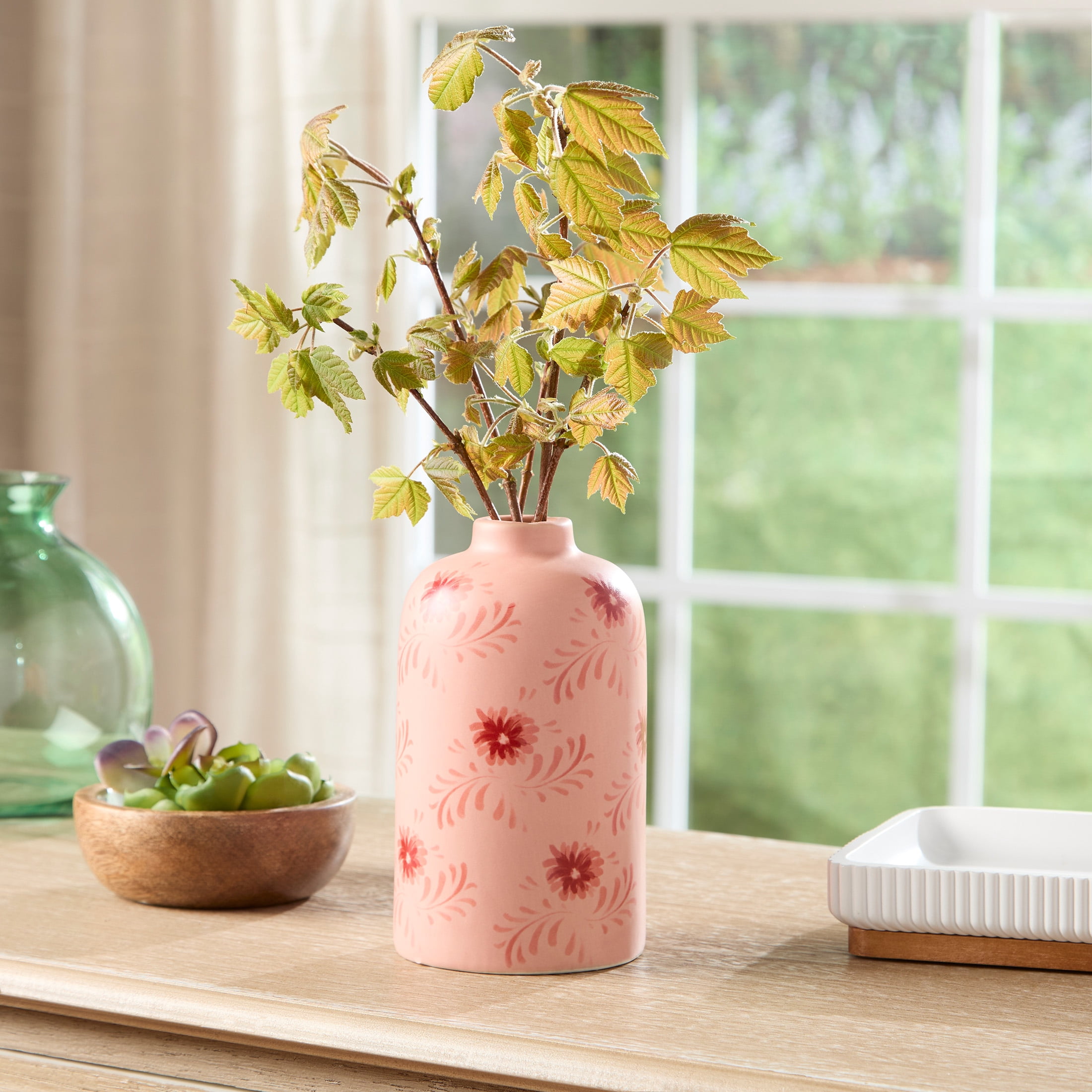 Mainstays by Becky G. & Alejandra Small 6.38 in Pink Flower Decorative Ceramic Vase