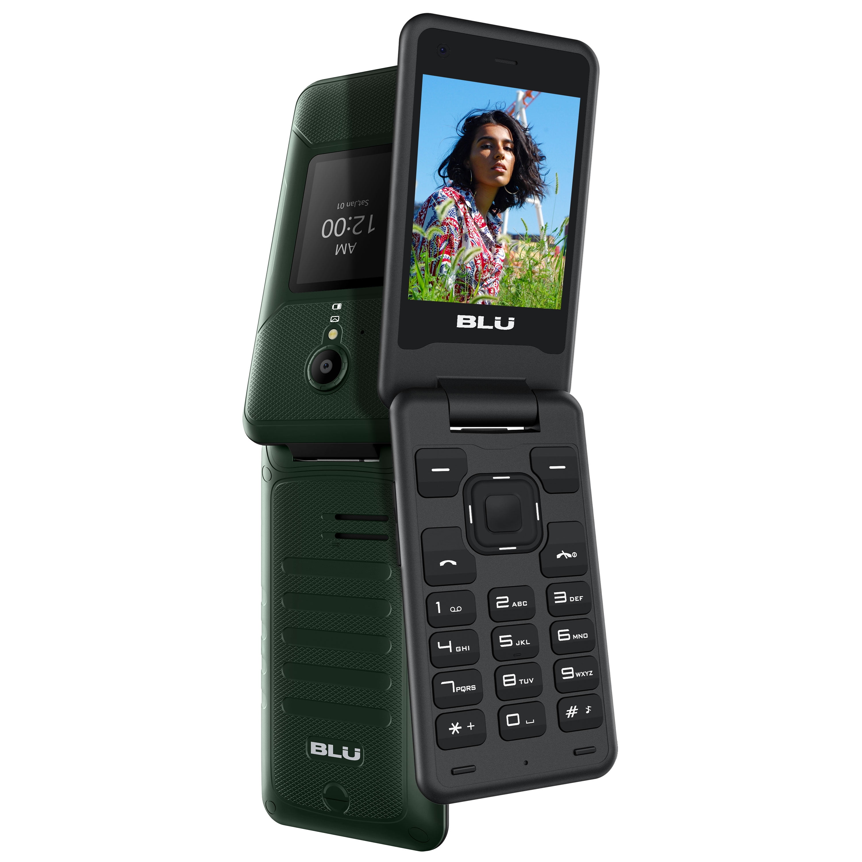 Restored BLU Tank Flip Unlocked 4G LTE Flip Phone 2022 2.8” + 1.8” Display Green (Refurbished)
