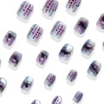 thumbnail image 3 of Tryvkinvive 24PCS Short Square Press On Nails,Lavender Base Black Spider Web Pink Spider Fake Nails,Reusable Full Cover Glue On Nails for Women Cute Gothic Halloween Decor, 3 of 7