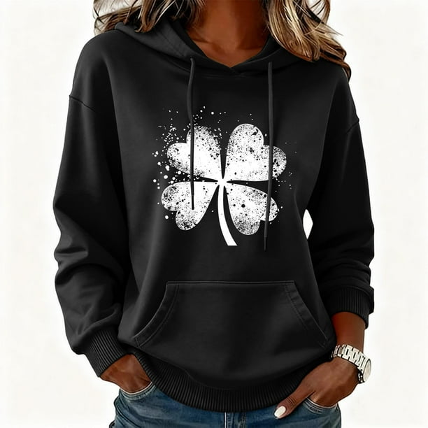 Uootdi Oversized St Patricks Day Hooded Sweatshirts for Women Irish Saint Pattys Shamrock Crewneck Long Sleeve Shirts Holiday Trendy Pullover Tops Gift