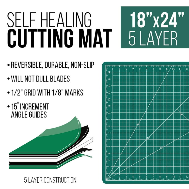18 x 24 GREEN/BLACK Self Healing 5-Ply Double Sided Durable PVC Cutting  Mat