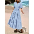 thumbnail image 7 of PRETTYGARDEN Women's Summer Midi Dress Casual Short Sleeve V Neck Buttons Belted Ruffle A Line Flowy Dress with Pockets, 7 of 7