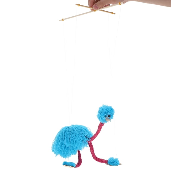 DEEPCRAFF Plush Ostriches Marionette Puppet Made of Pine and Sky Blue Plush for Puppet Shows