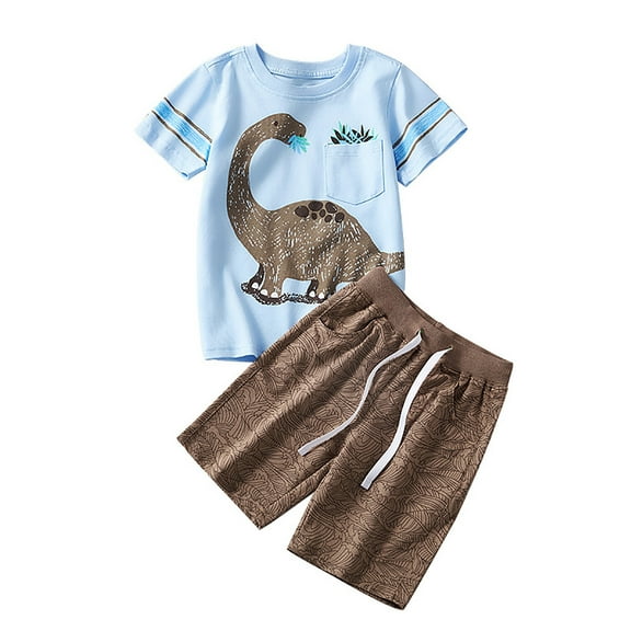 KDFJPTH Boys 2 Pieces Summer Outfits Toddler Short Sleeve Dinosaur Prints T Shirt Tops Shorts Child Kids Set Clothes 3-4 Years