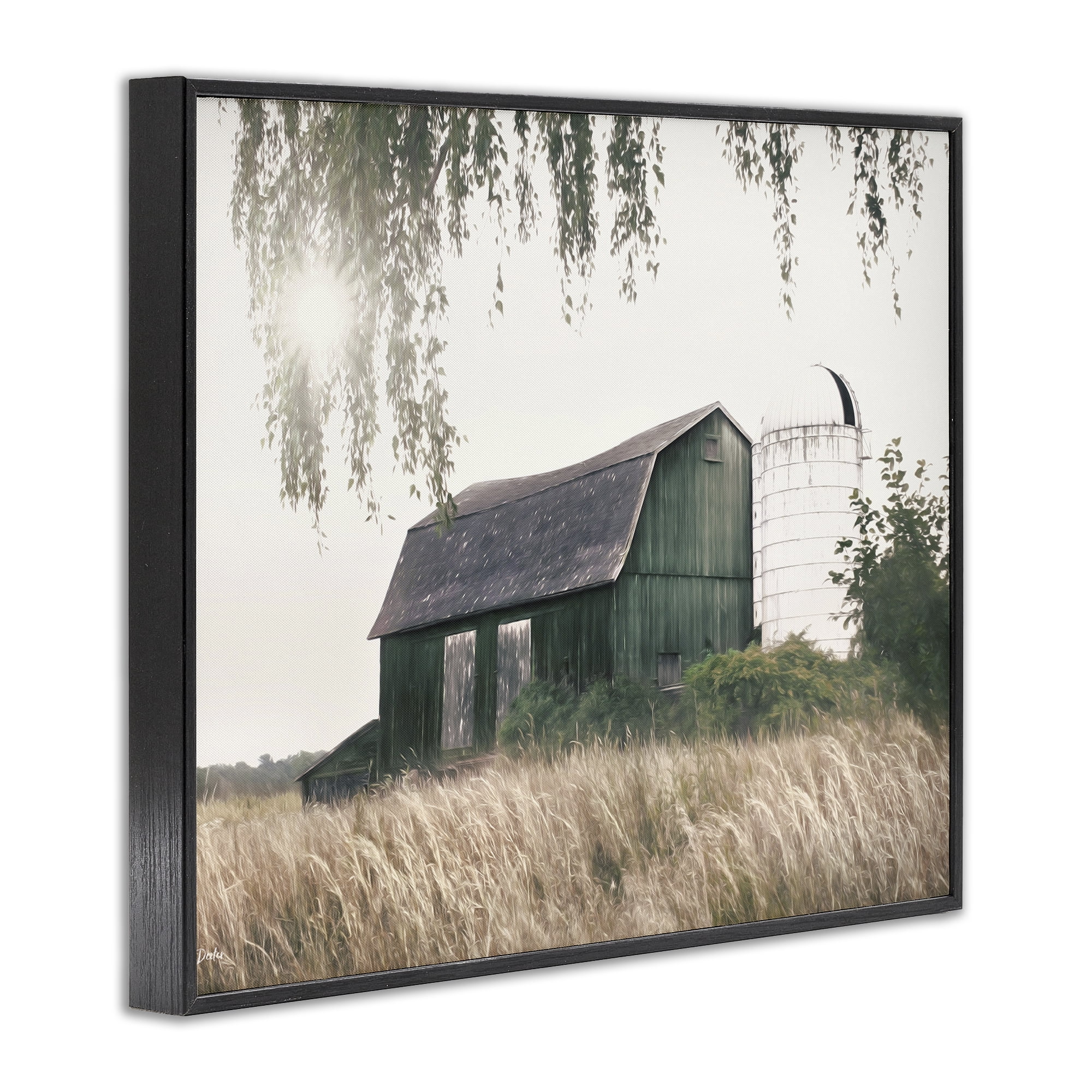 Stupell Industries Green Rustic Barn Landscape Photography Black Framed Art Print Wall Art, 14 x 11