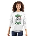 thumbnail image 3 of Cute Meowy Xmas Funny Santa Cat Pun Sweatshirt for Men or Women Brisco Brands S, 3 of 6
