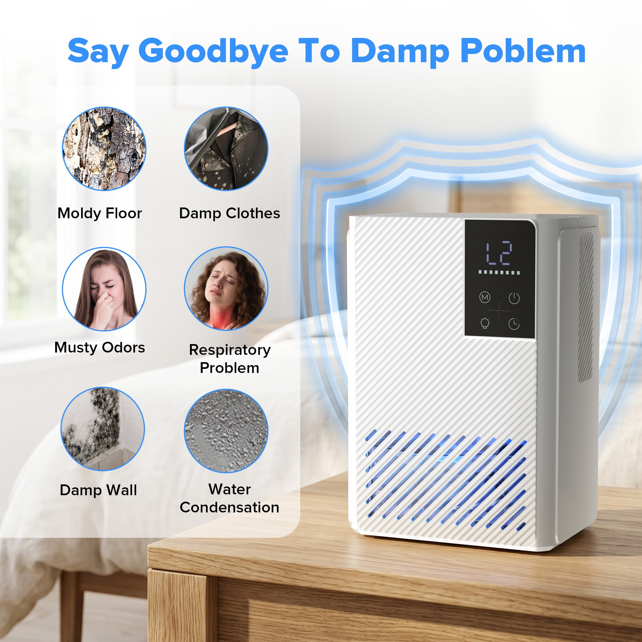 KISSAIR Dehumidifier for Home, 67oz Large Tank, Quiet Sleep Mode, 24H Timer, Auto Shut Off, 7 Color LED Light for Bedroom Bathroom Basement