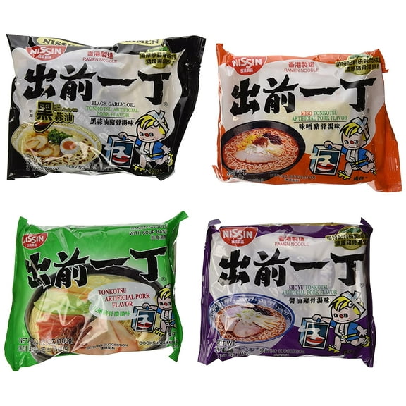 Nissin Demae Ramen Variety Pack (Tonkotsu Series) (Pack of 16 with 4 Each Flavor)