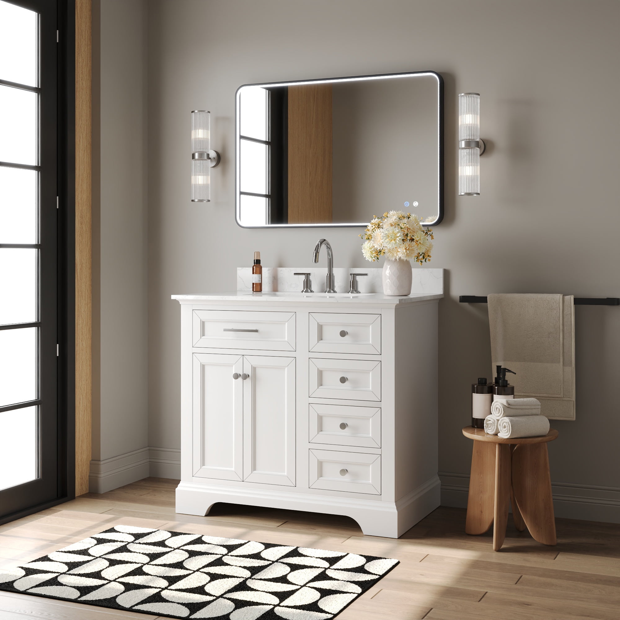DeerValley Heritage 36" Pre-Assembled Bathroom Vanity Set with Ceramic Sink, White Cabinet & 3.9" Backsplash, DV-1BV0155W