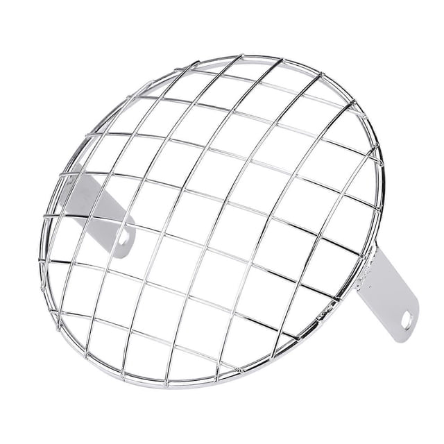 For Motorcycle 7" Headlight Mesh Grill Side Mount Universal Cover Mask for Cafe Racer(Silver)