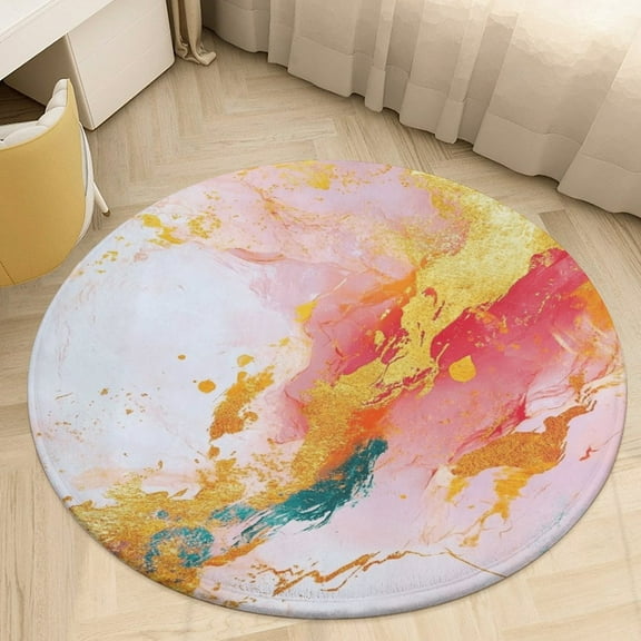 Colorful Marble Round Area Rugs for Bedroom Living Room, 4FT Soft Indoor Circle Carpets, Carpet Home Decor Floor Mat