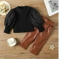 thumbnail image 4 of KANGKANG Toddler Girl Fall Outfits Puff Sleeve Ribbed Tops + Pants 2Pcs Girls Fashion Outfits 2-3T, 4 of 14