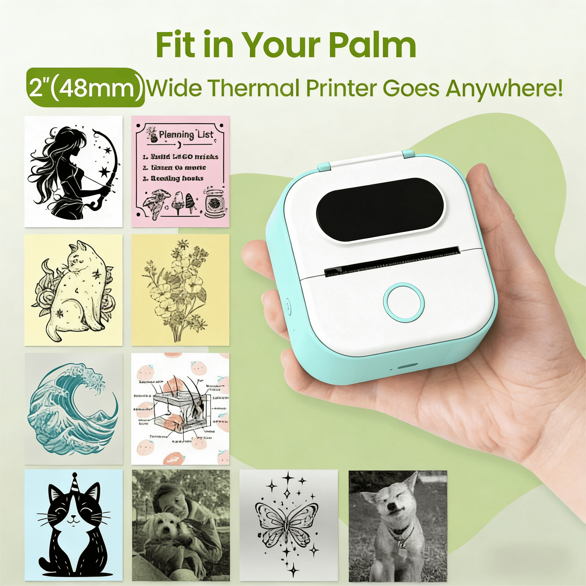 Phomemo Y02C Pocket Label Maker, Mini Sticker Printer, Bluetooth Thermal Photo Picture Printer for Notes, Gifts, Journals, Planners, Scrapbooking, and Creative Projects(Green)