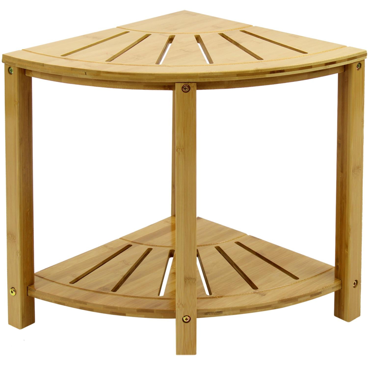 Sorbus Bamboo Shower Stool with Shelf, Corner Bath Bench, Waterproof Bathroom Seat, Natural