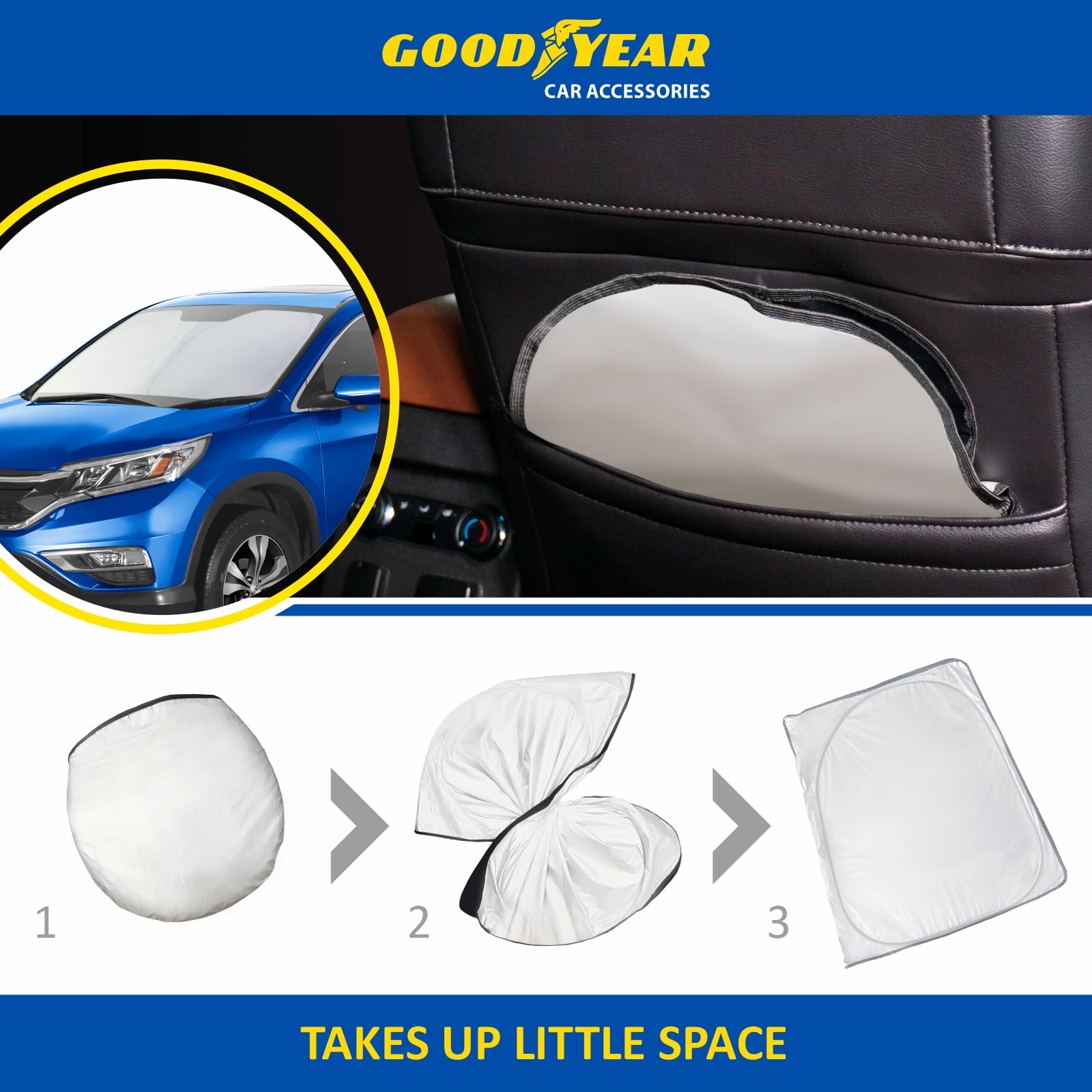 Goodyear Foldable Windshield SunShade for Honda CR-V (CRV) 2012-2016, SUV car accessories, Sunshade Cover, Sun Shade Car Windshield, Window Sun Blocker - GY008282