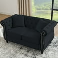 thumbnail image 3 of 2 Seater Velvet Sofa with Rolled Arms and Nailhead, Tufted Couch with 2 Pillows for Living Room, Bedroom, Office and Apartment, Black, 3 of 9