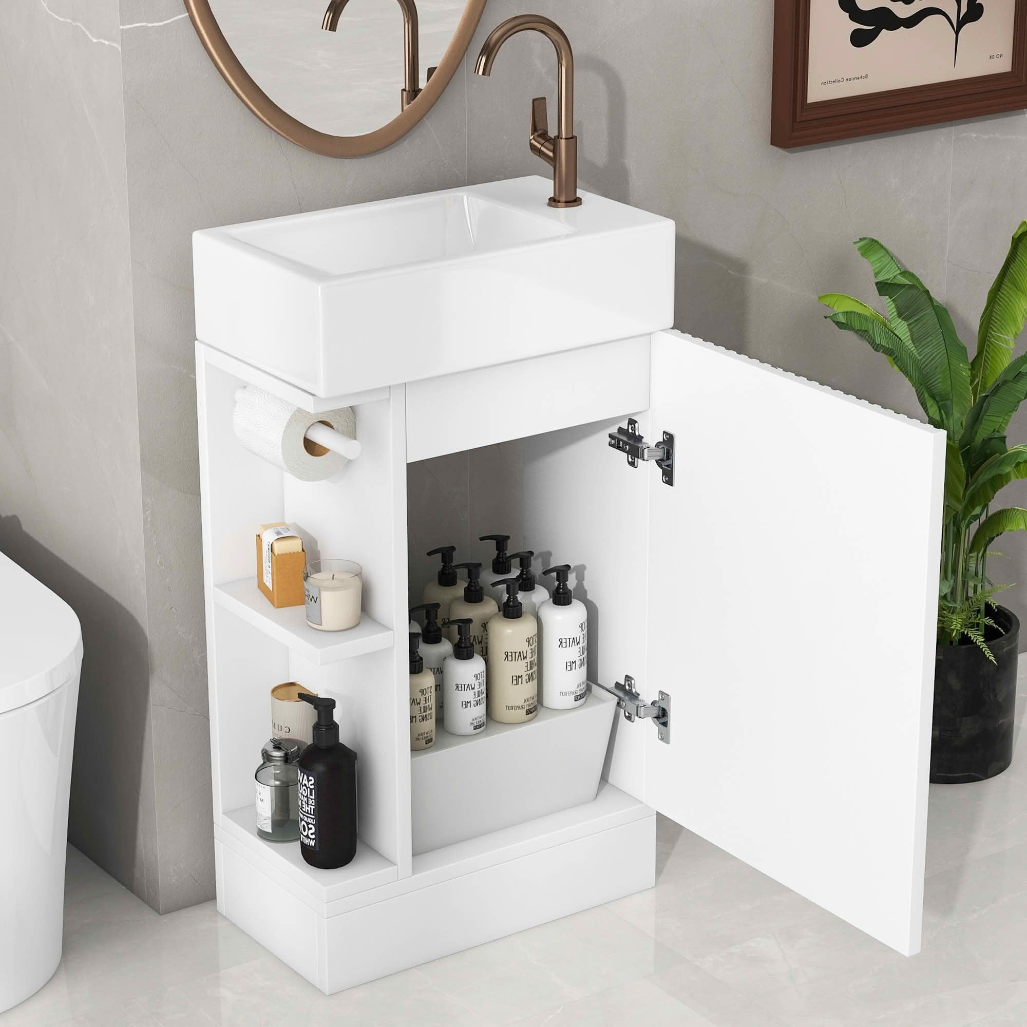 MAYEERTY 18.6" Bathroom Vanity with Sink 2-tier Shelf Left Right Orientation White