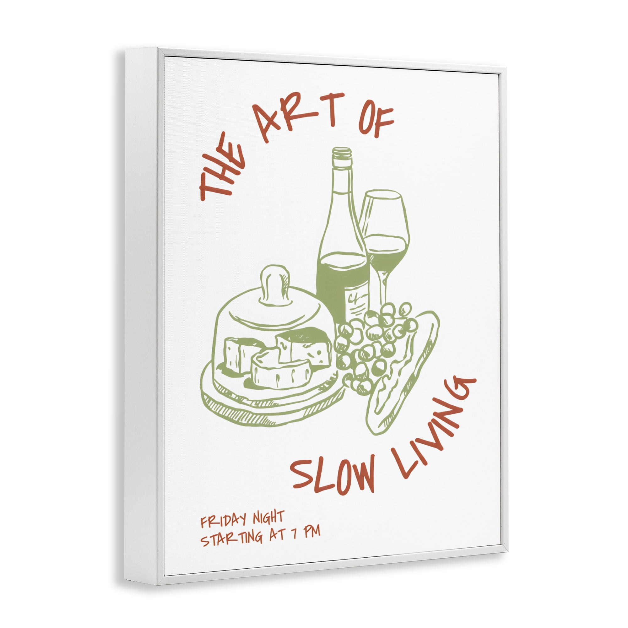 Stupell Industries Slow Living Wine & Cheese White Framed Giclee Art, design by The Prints Vibe